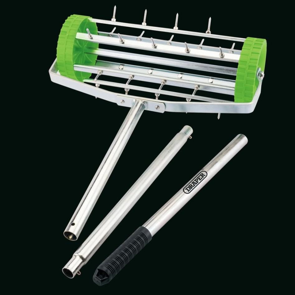 Draper Tools Aireador de césped de rodillo con pinchos verde 450
