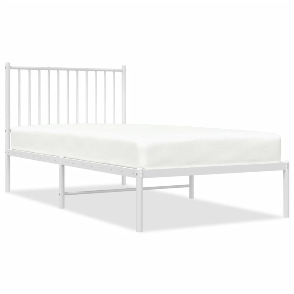 Estructura cama sin colchón con cabecero metal blanco 90x190