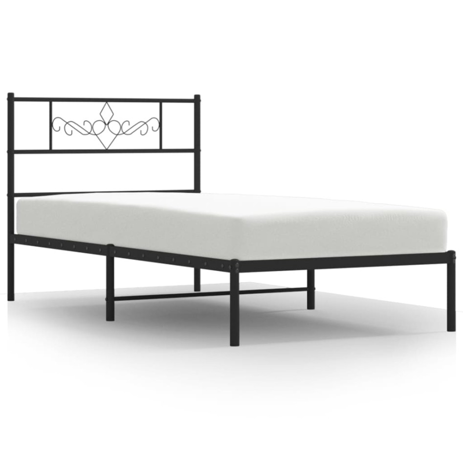 Estructura cama sin colchón con cabecero metal negro 80x200