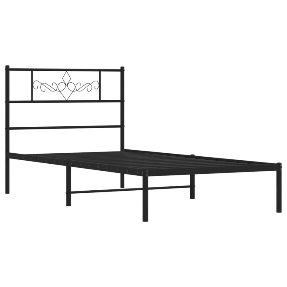 Estructura cama sin colchón con cabecero metal negro 80x200
