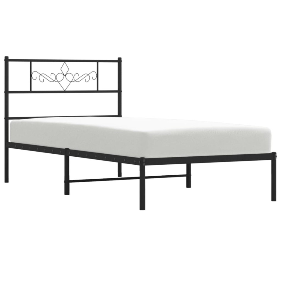 Estructura cama sin colchón con cabecero metal negro 80x200