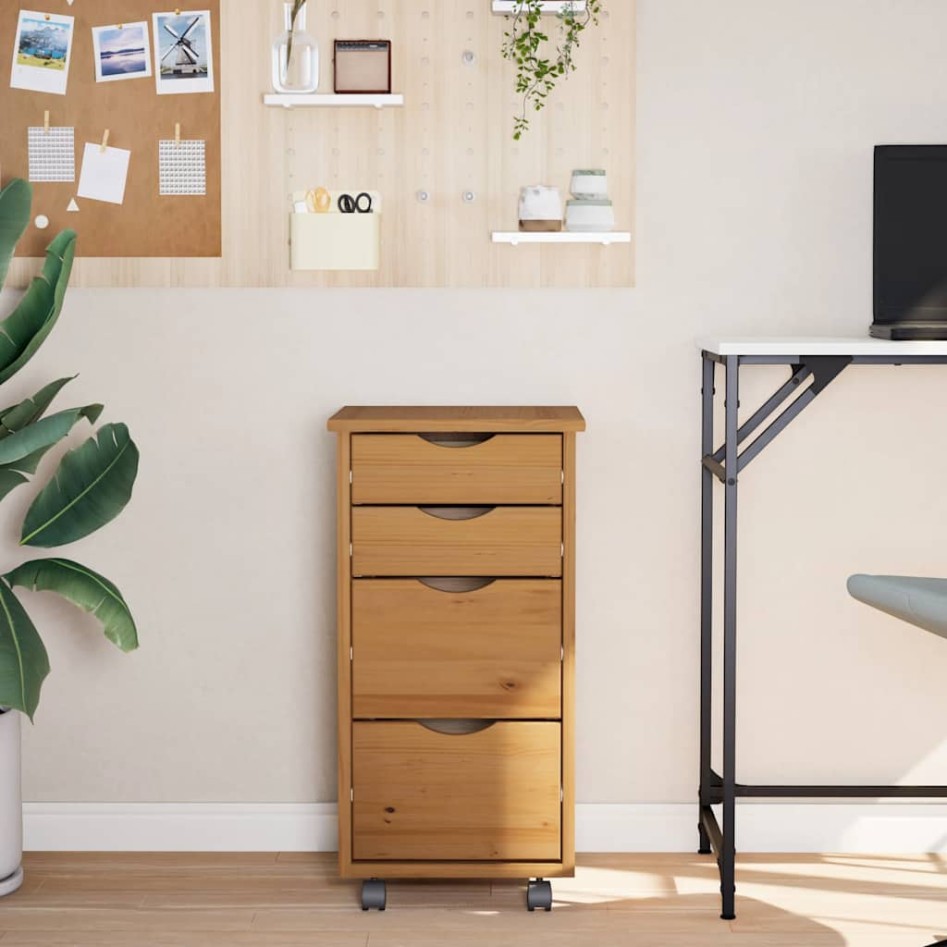 Cajonera con ruedas MOSS madera maciza pino marrón