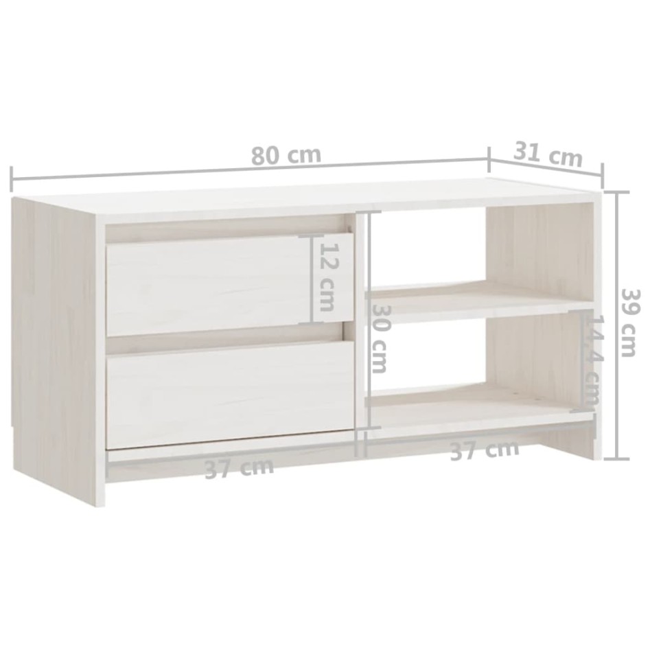 Mueble para TV de madera maciza de pino blanco 80x31x39