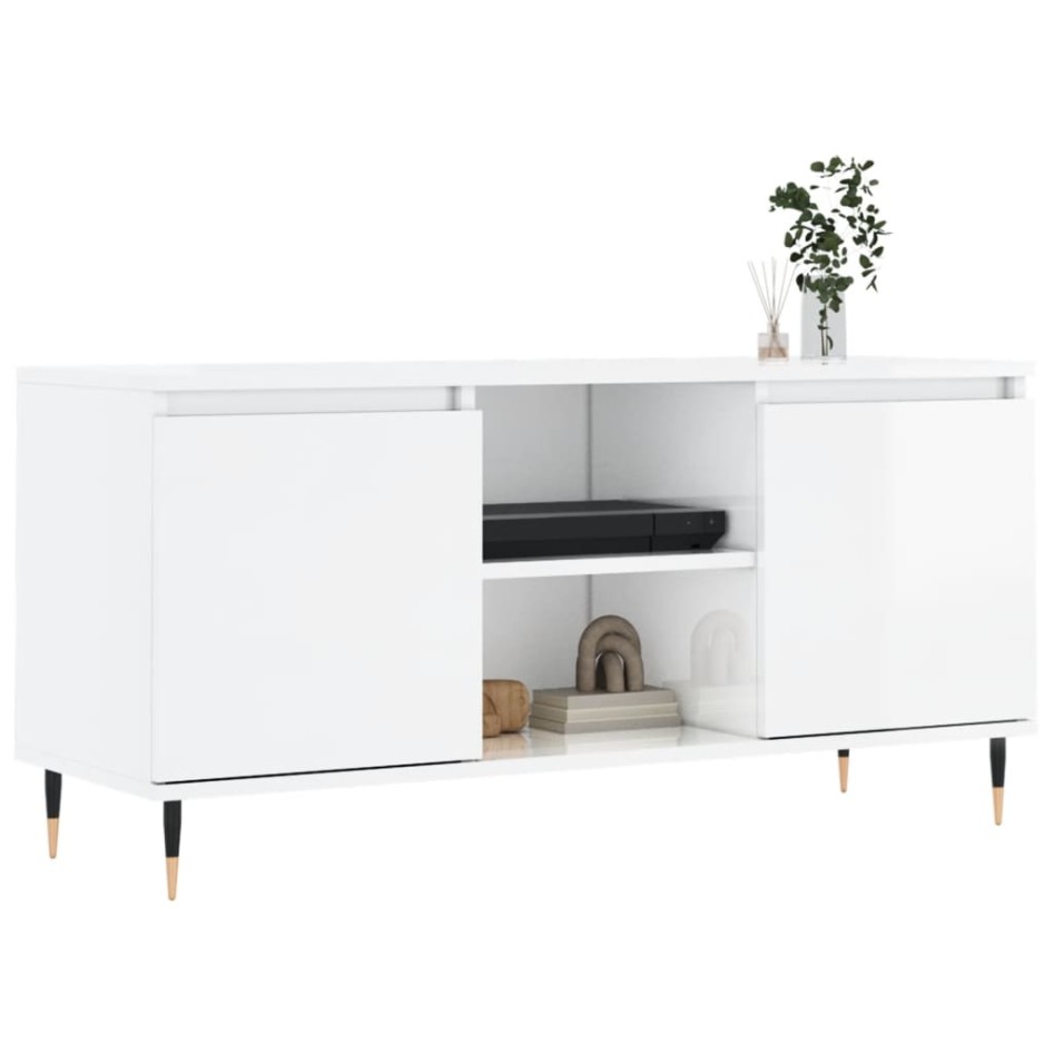 Mueble de TV madera de ingeniería blanco brillo 104x35x50