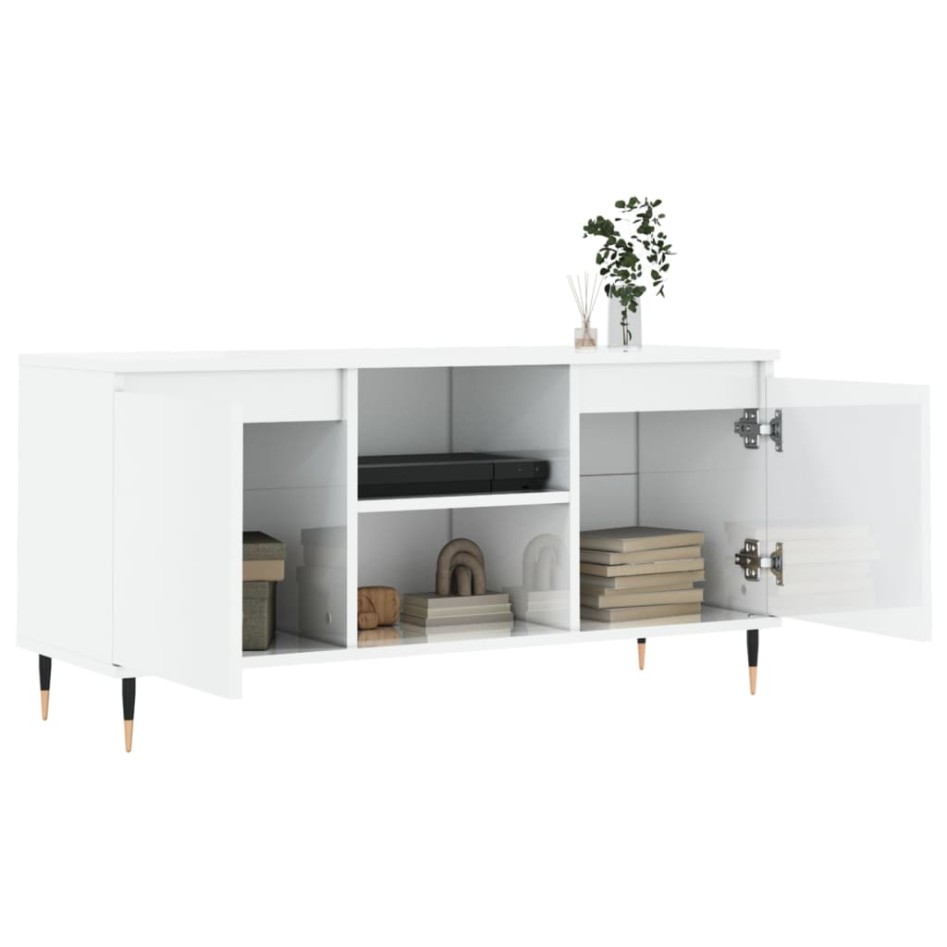 Mueble de TV madera de ingeniería blanco brillo 104x35x50
