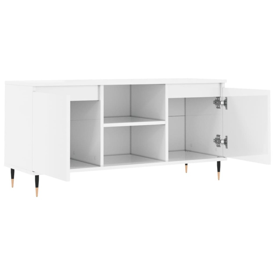 Mueble de TV madera de ingeniería blanco brillo 104x35x50