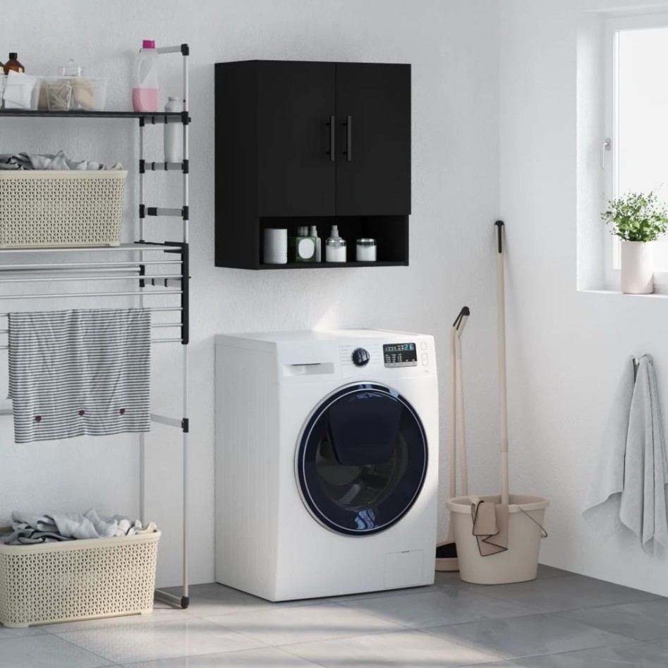 Armario de pared madera de ingeniería negro 60x31x70