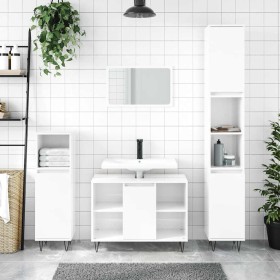 Mueble de baño madera de ingeniería blanco brillo 80x33x60