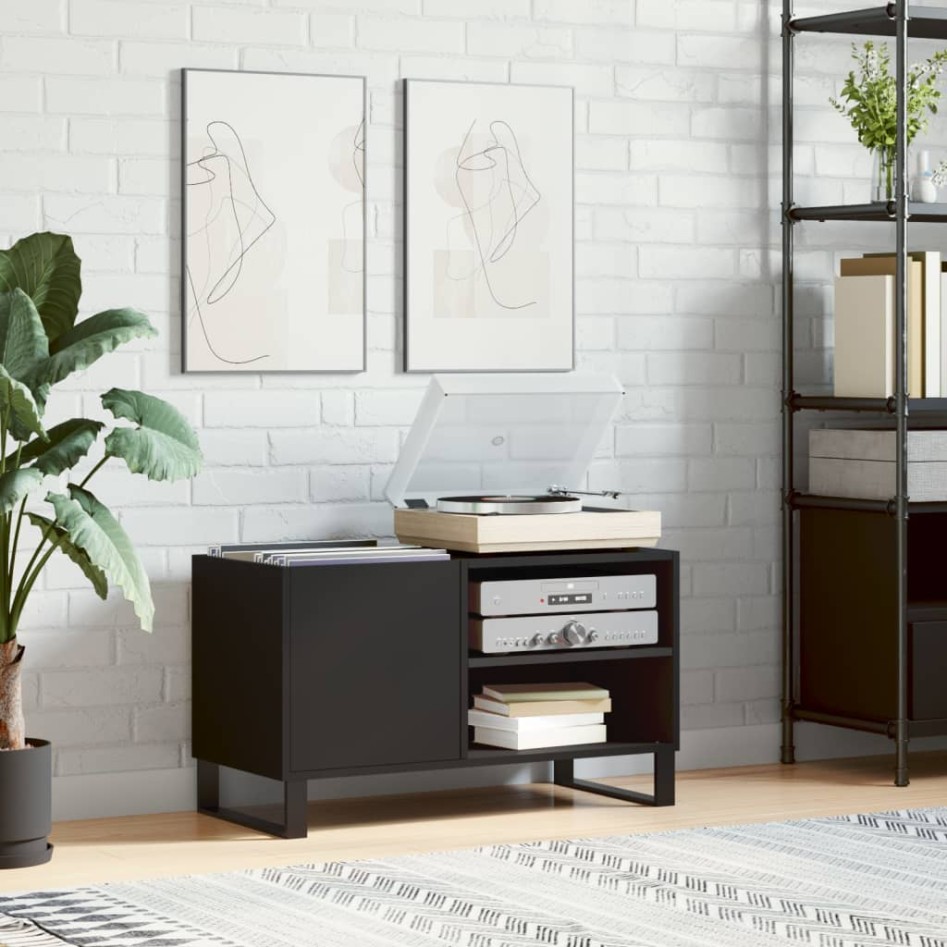 Mueble de discos madera de ingeniería negro 85x38x48