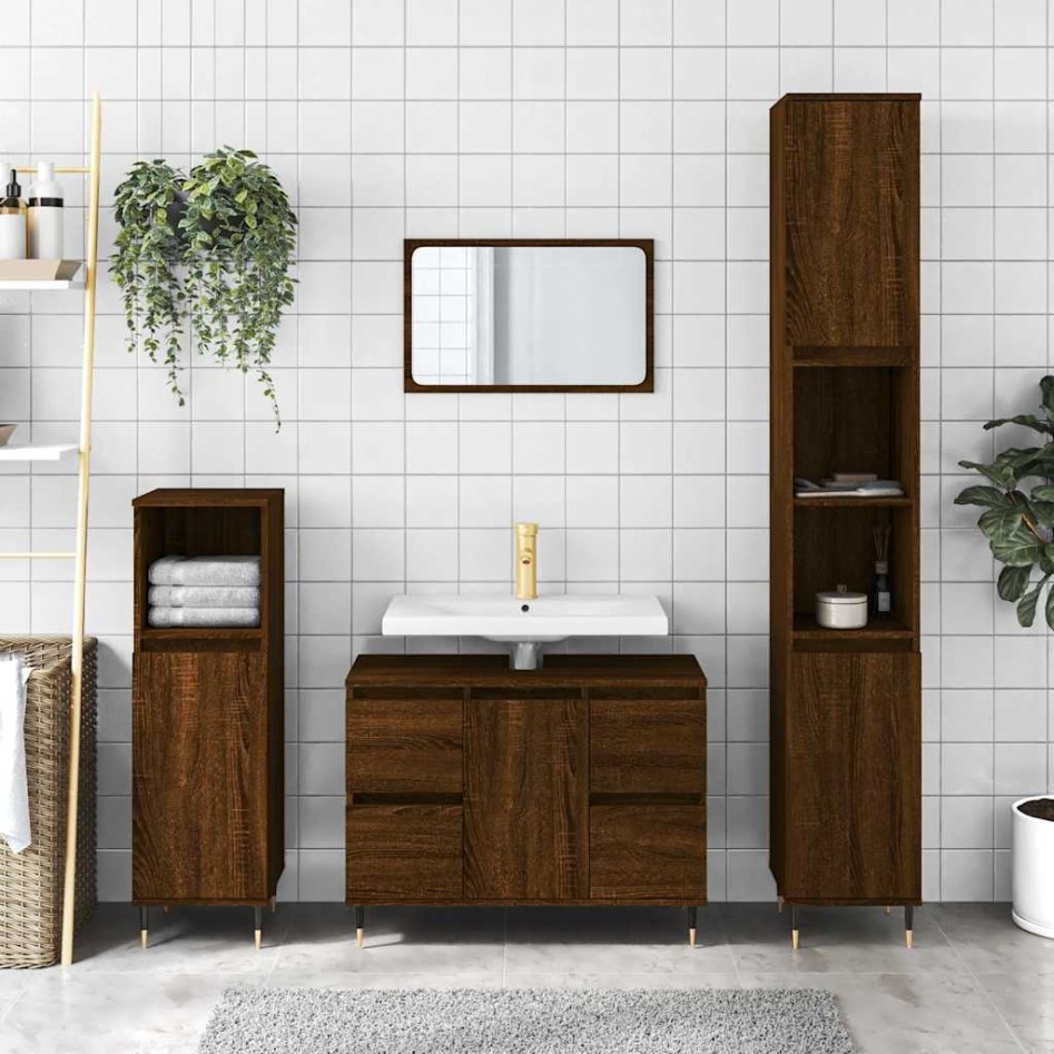 Mueble de baño madera de ingeniería roble marrón 80x33x60