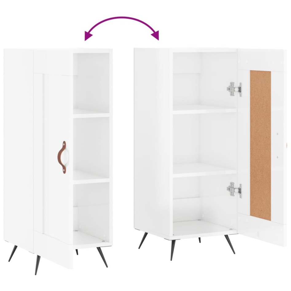 Aparador de madera contrachapada blanco brillante 34,5x34x90