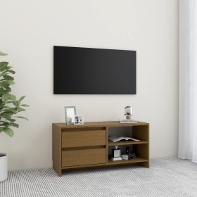 Mueble para TV de madera maciza pino marrón miel 80x31x39