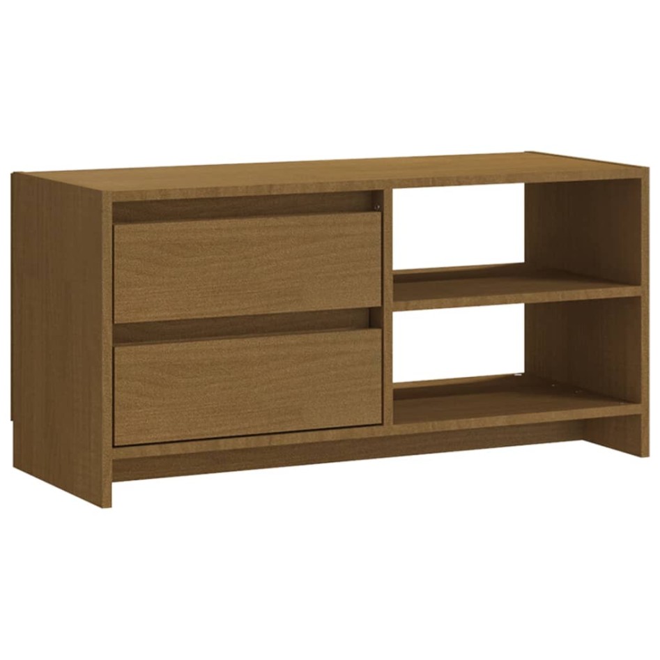 Mueble para TV de madera maciza pino marrón miel 80x31x39