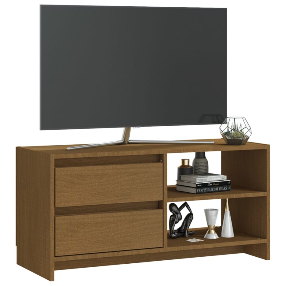 Mueble para TV de madera maciza pino marrón miel 80x31x39