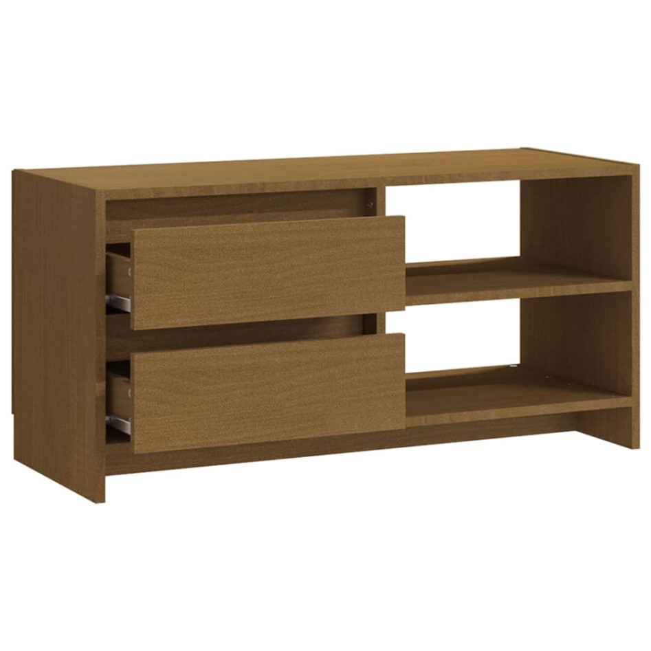 Mueble para TV de madera maciza pino marrón miel 80x31x39
