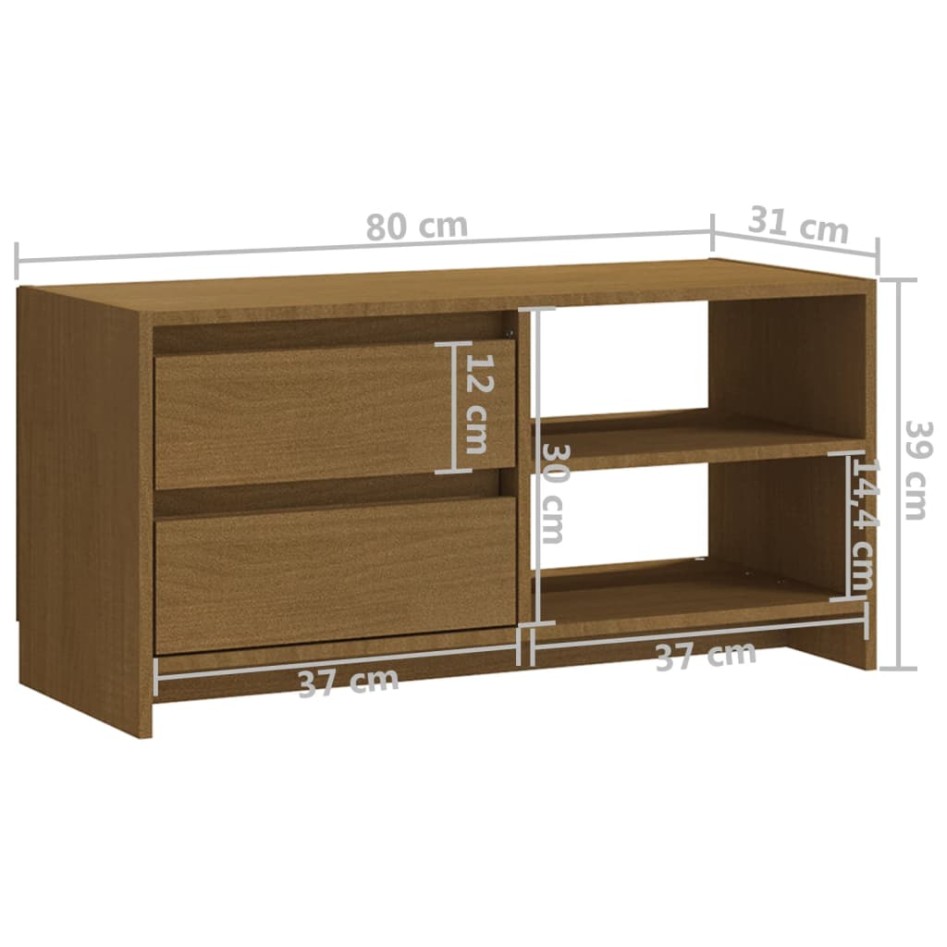Mueble para TV de madera maciza pino marrón miel 80x31x39