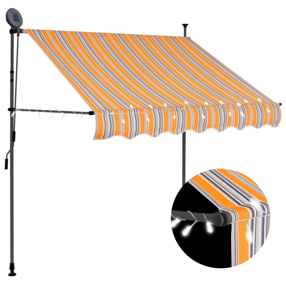 Toldo manual retráctil con LED amarillo y azul 100