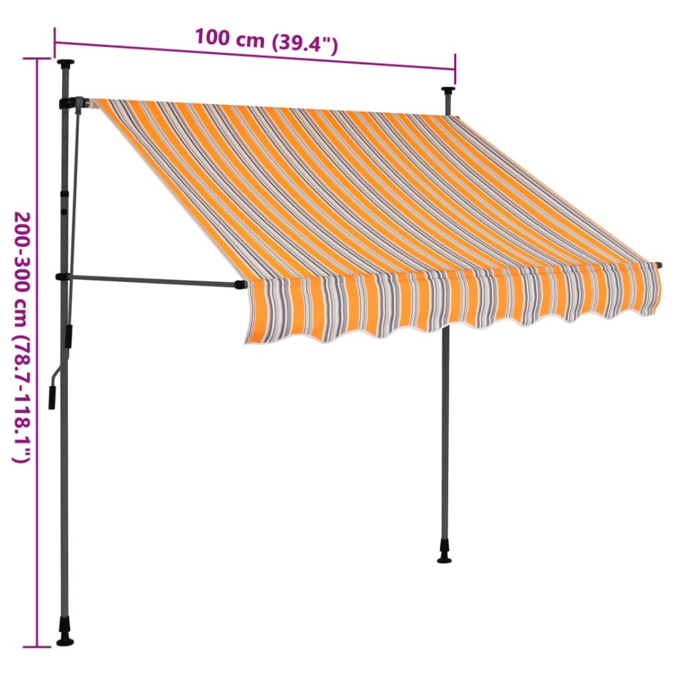 Toldo manual retráctil con LED amarillo y azul 100