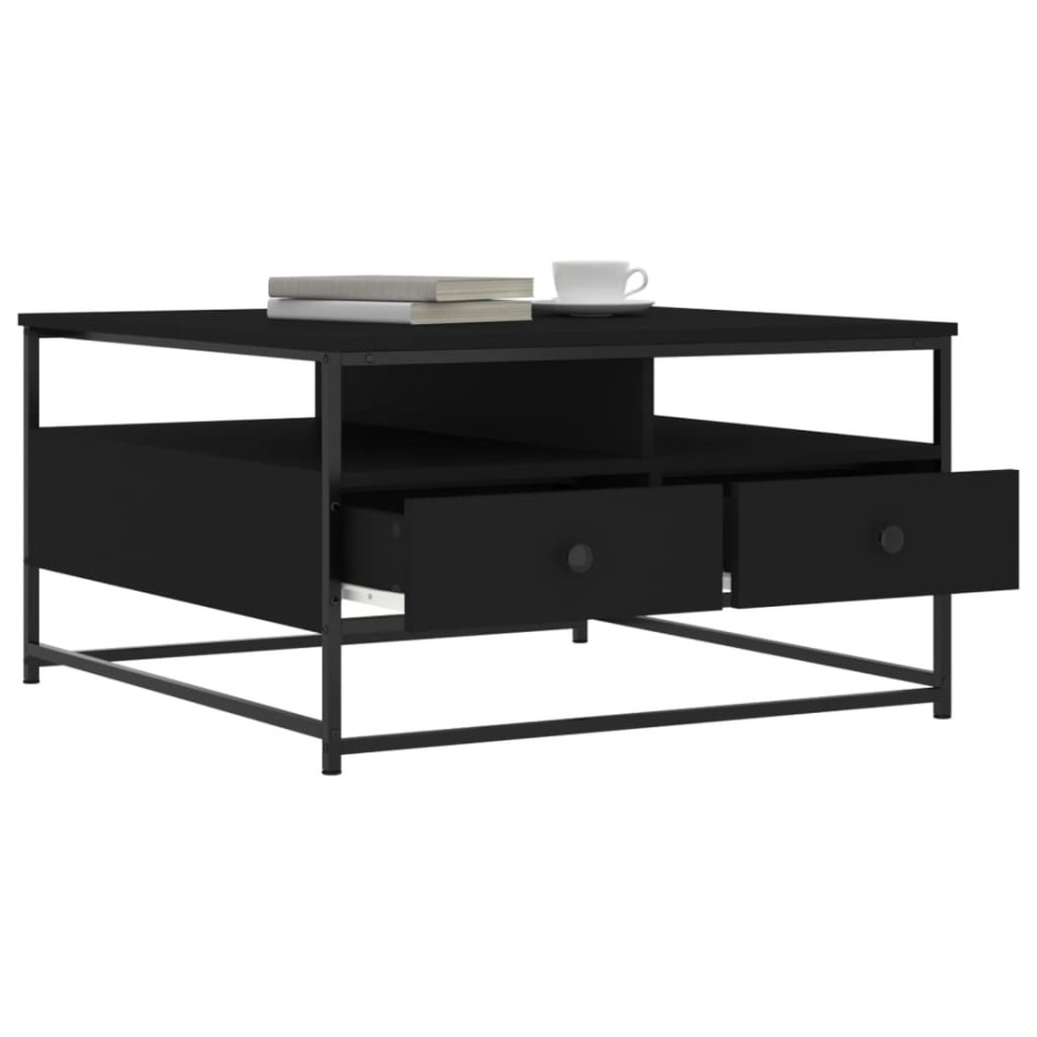 Mesa de centro madera de ingeniería negro 80x80x45