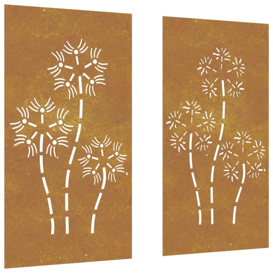 Adorno pared jardín 2 uds acero corten diseño flores 105x55