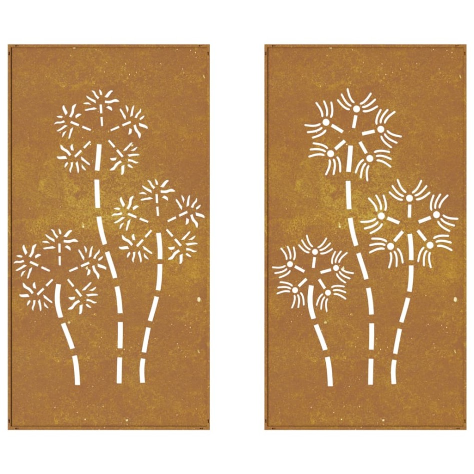 Adorno pared jardín 2 uds acero corten diseño flores 105x55