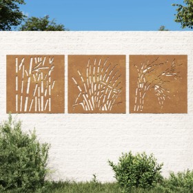 Adorno pared jardín 3 uds acero corten diseño hierba 55x55