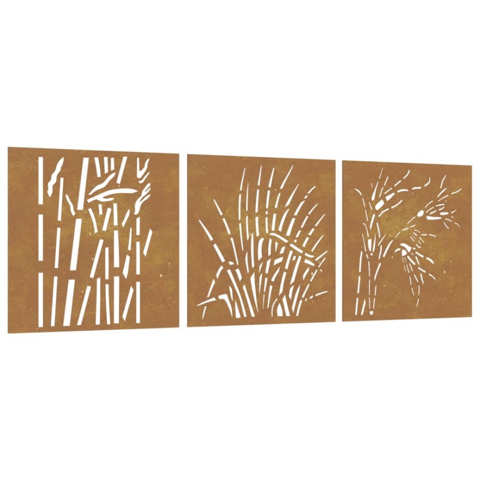 Adorno pared jardín 3 uds acero corten diseño hierba 55x55