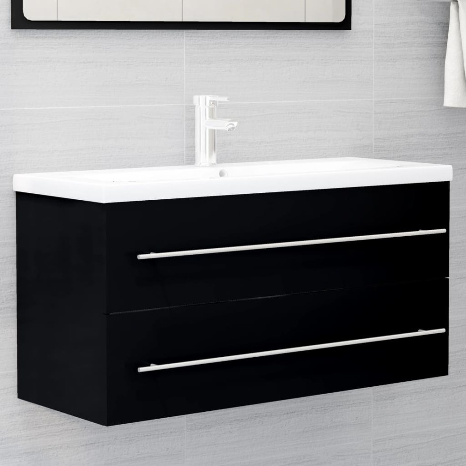 Armario para lavabo madera contrachapada negro 100x38,5x48