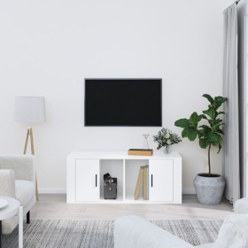 Mueble de TV madera contrachapada blanco brillo 100x35x40