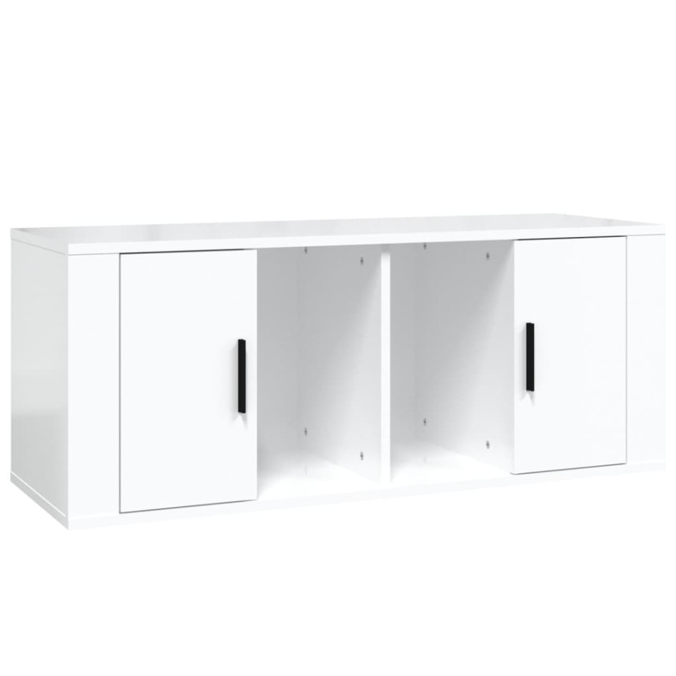 Mueble de TV madera contrachapada blanco brillo 100x35x40