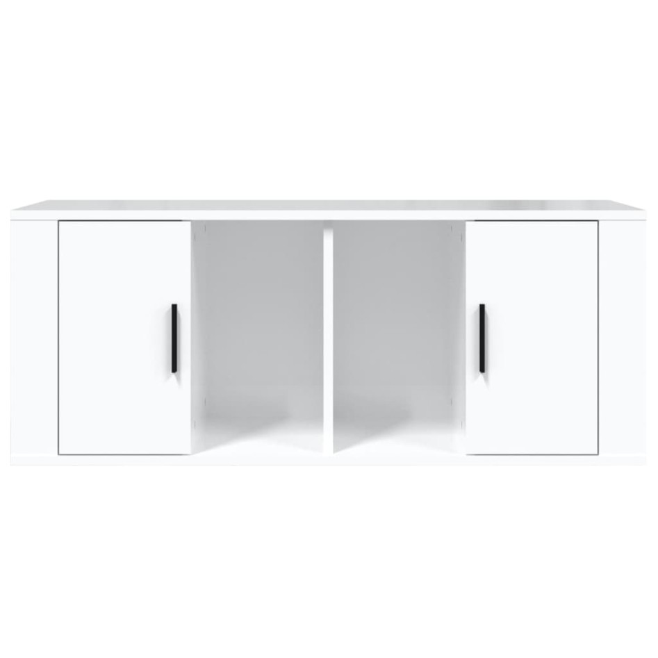 Mueble de TV madera contrachapada blanco brillo 100x35x40