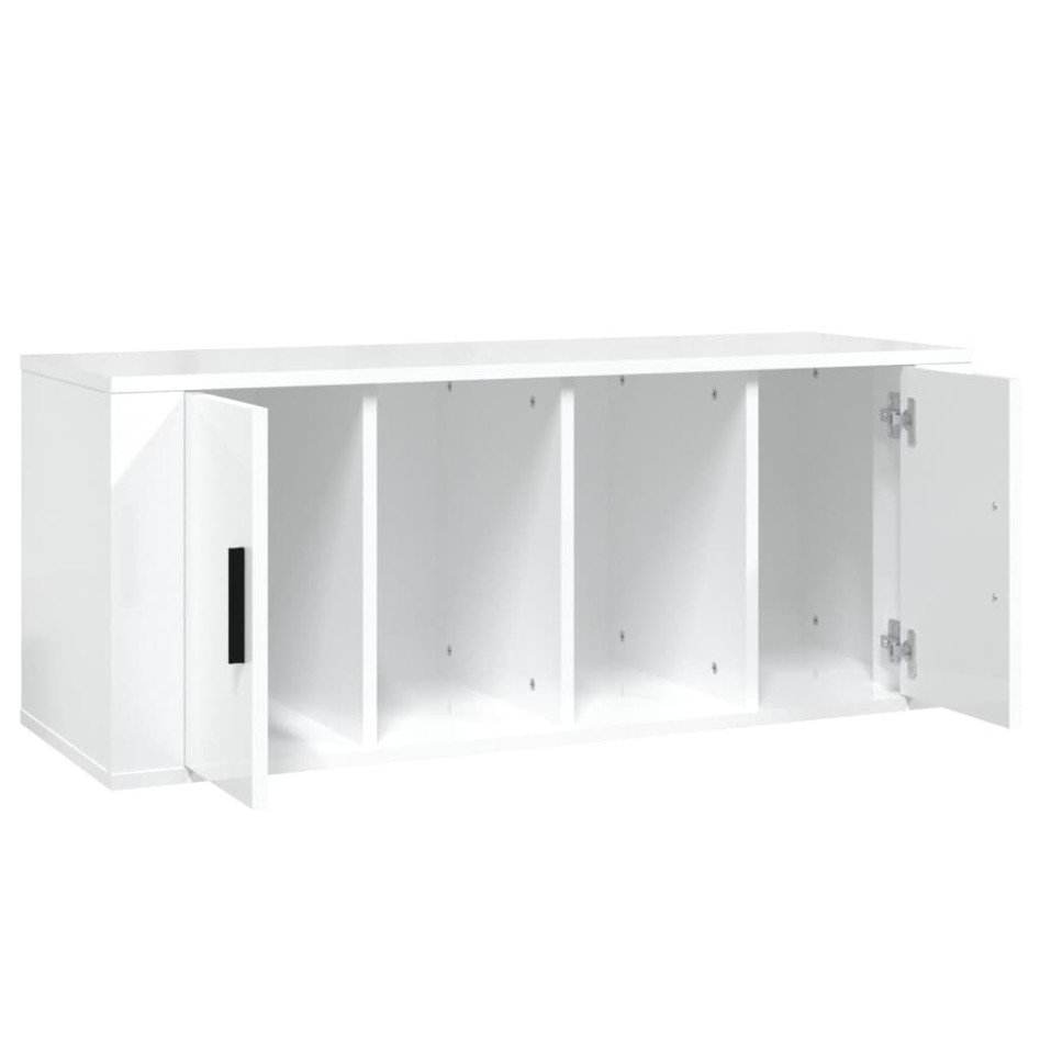 Mueble de TV madera contrachapada blanco brillo 100x35x40