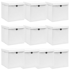 Cajas de almacenaje con tapas 10 uds tela blanco 32x32x32