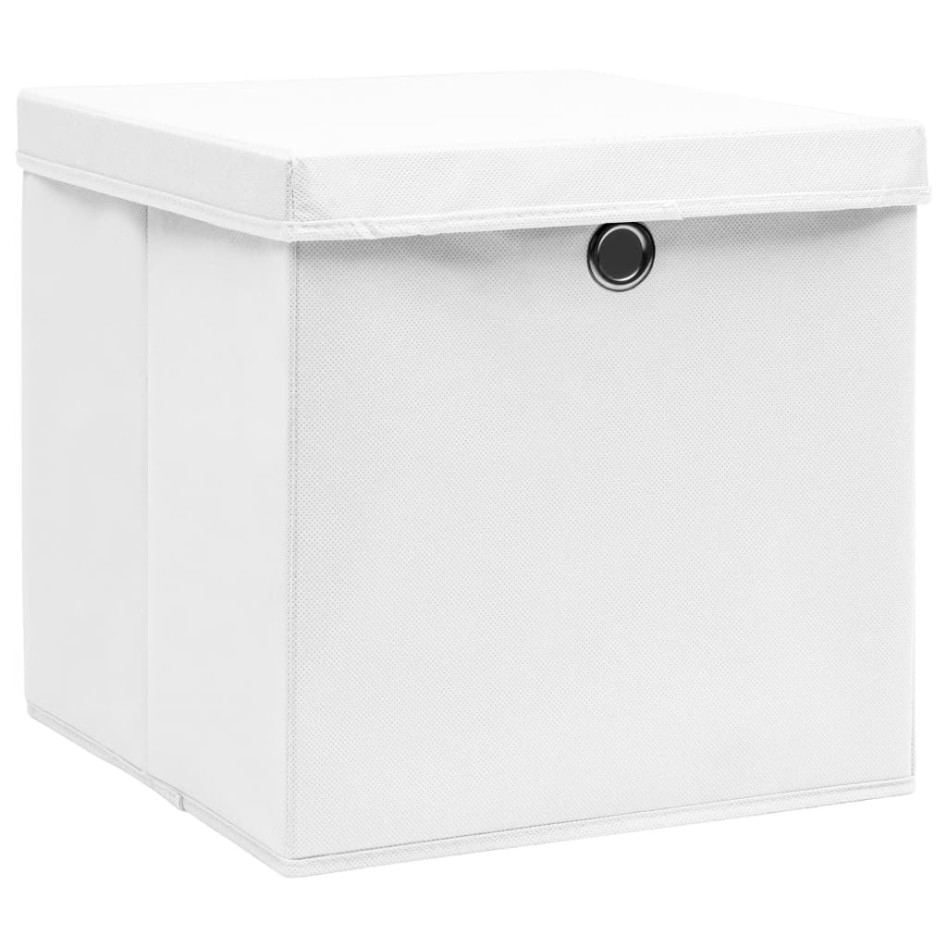 Cajas de almacenaje con tapas 10 uds tela blanco 32x32x32