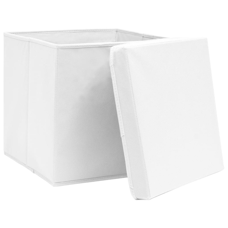 Cajas de almacenaje con tapas 10 uds tela blanco 32x32x32