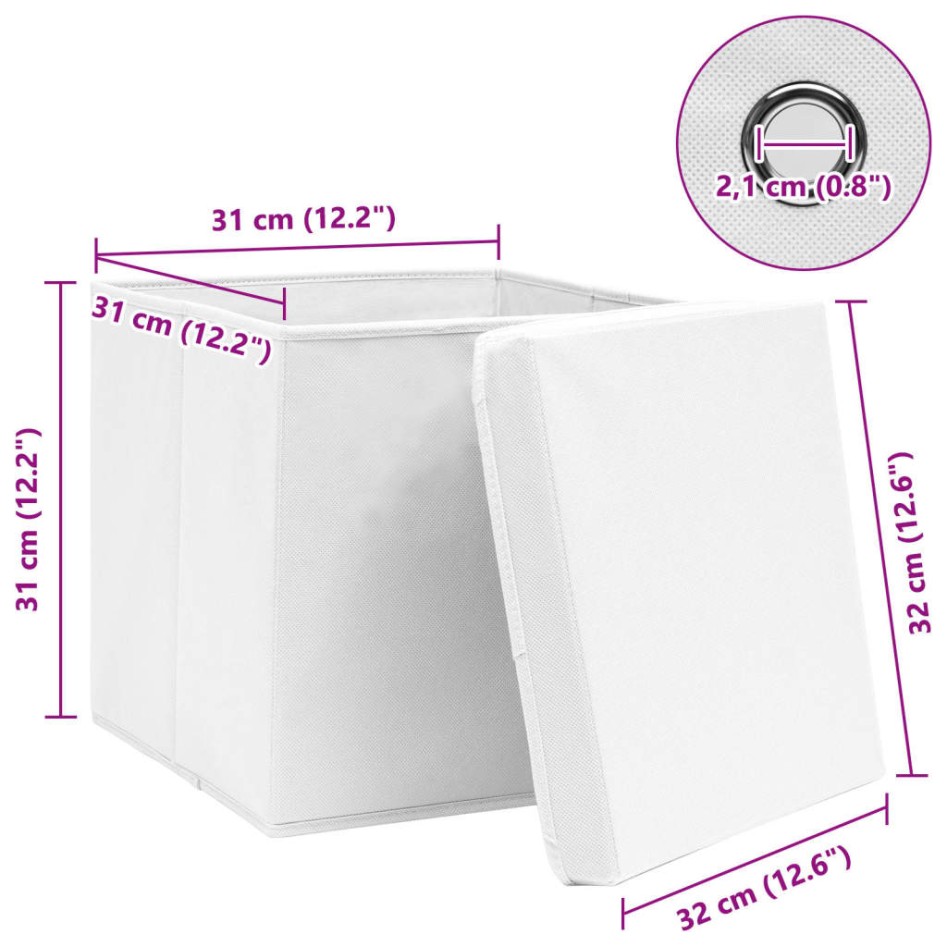 Cajas de almacenaje con tapas 10 uds tela blanco 32x32x32