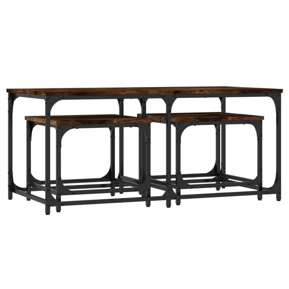 Mesas de centro apilables 3 pzas madera ingeniería roble