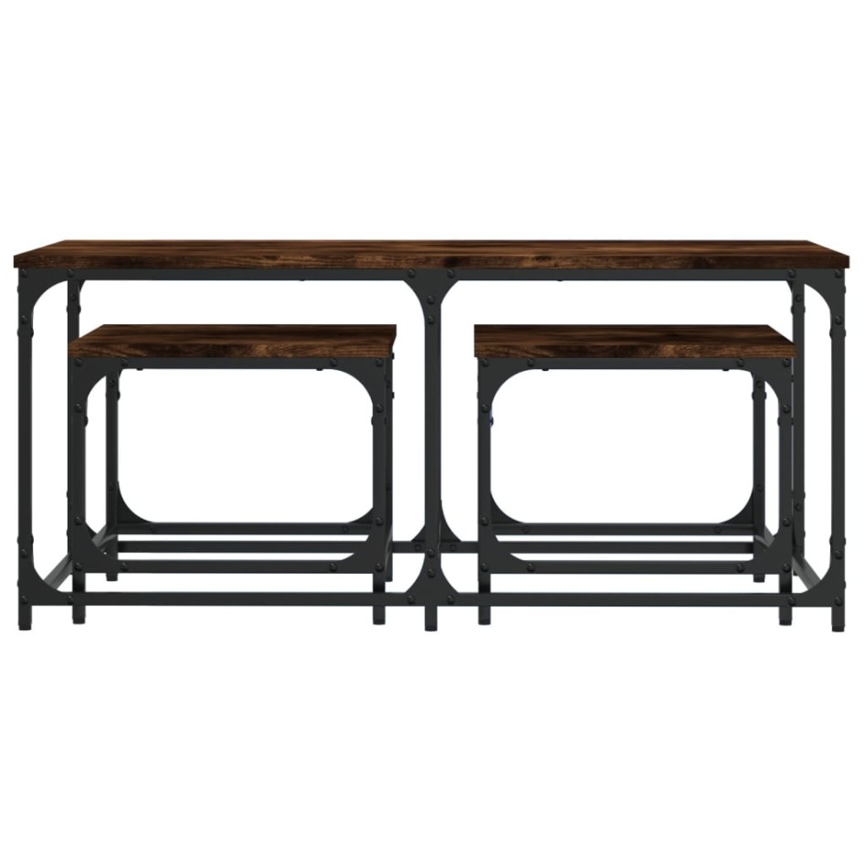 Mesas de centro apilables 3 pzas madera ingeniería roble