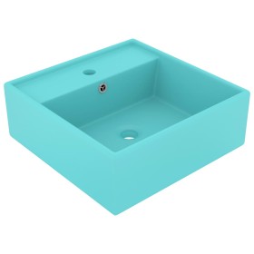 Lavabo cuadrado rebosadero cerámica verde claro mate 41x41
