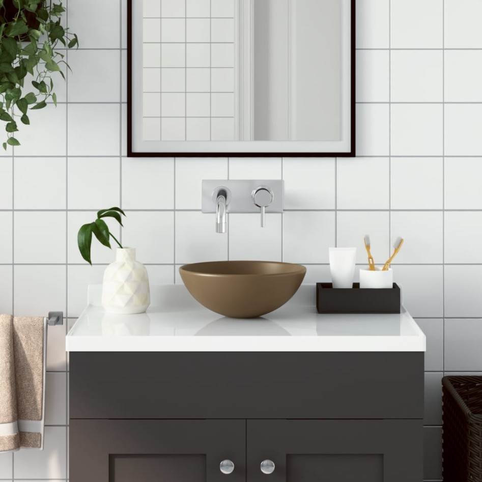 Lavabo de cuarto de baño redondo cerámica crema