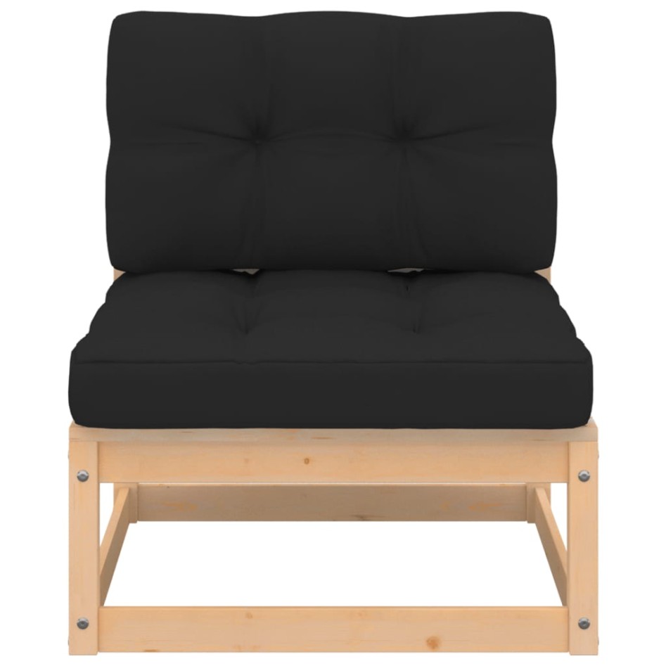 Sofá central para jardín y cojines madera maciza