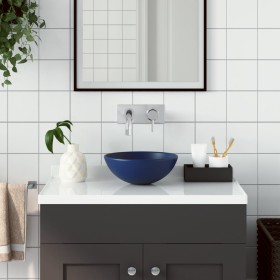 Lavabo de cuarto de baño redondo de cerámica azul
