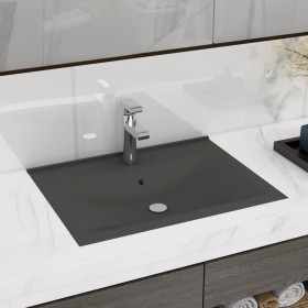 Lavabo de lujo con grifo cerámica gris oscuro 60x46