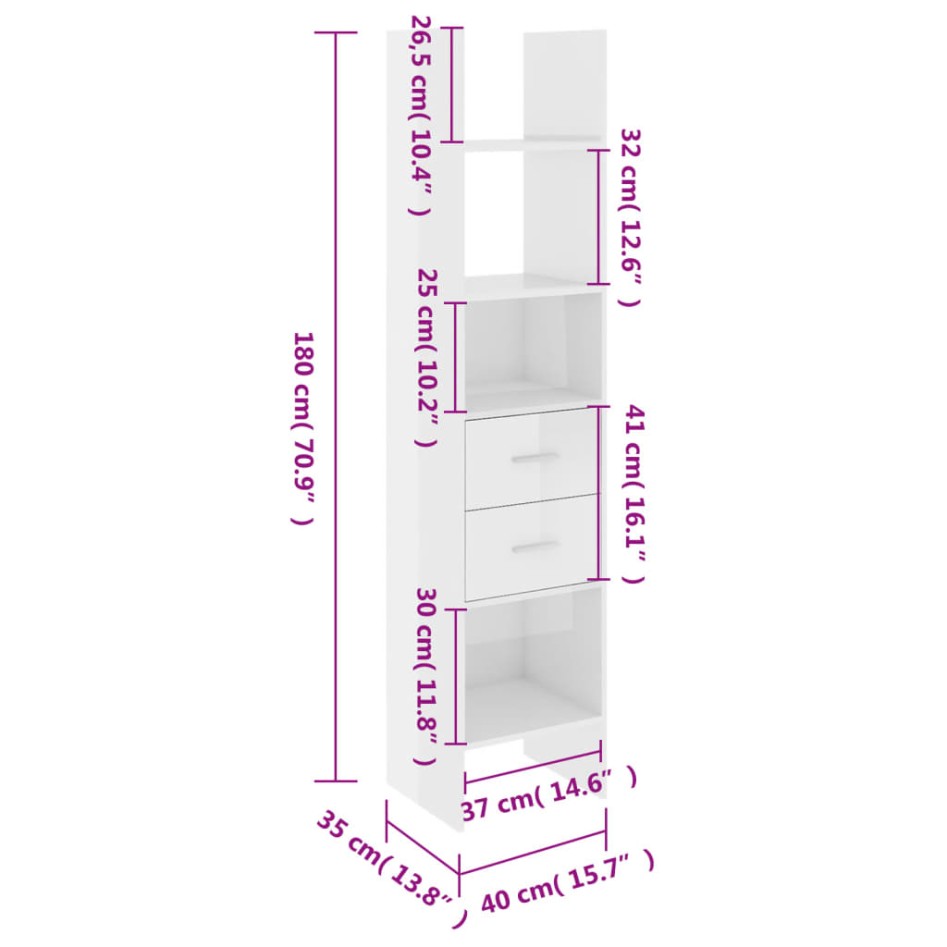 Estantería madera contrachapada blanco brillante 40x35x180