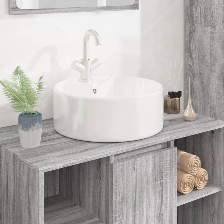 Lavabo redondo de cerámica blanco 40x14,5