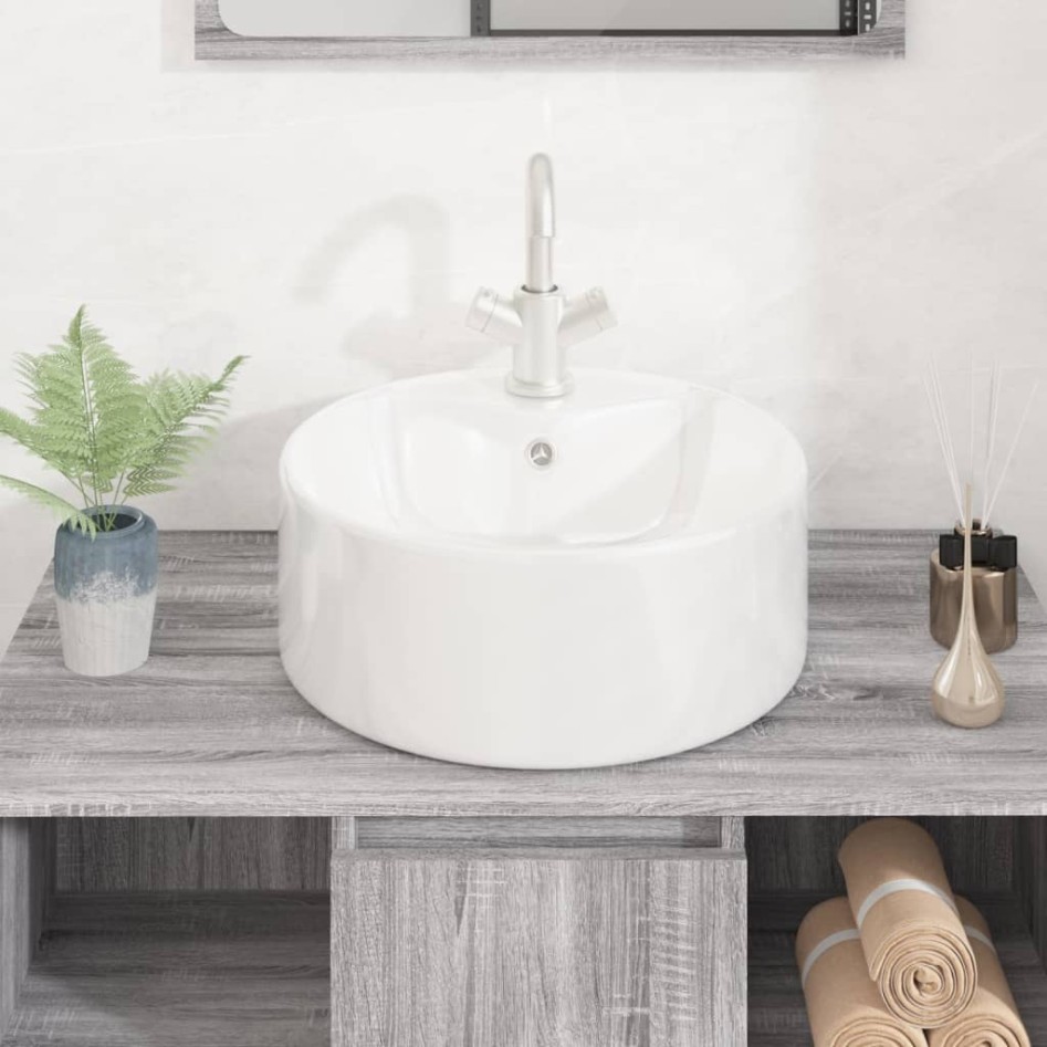 Lavabo redondo de cerámica blanco 40x14,5