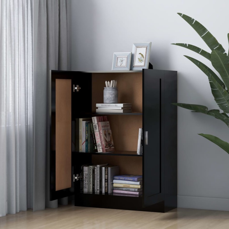 Armario de libros madera contrachapada negro 82,5x30,5x115