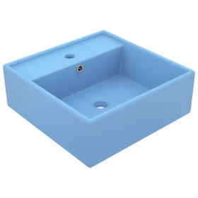 Lavabo cuadrado rebosadero cerámica azul claro mate 41x41