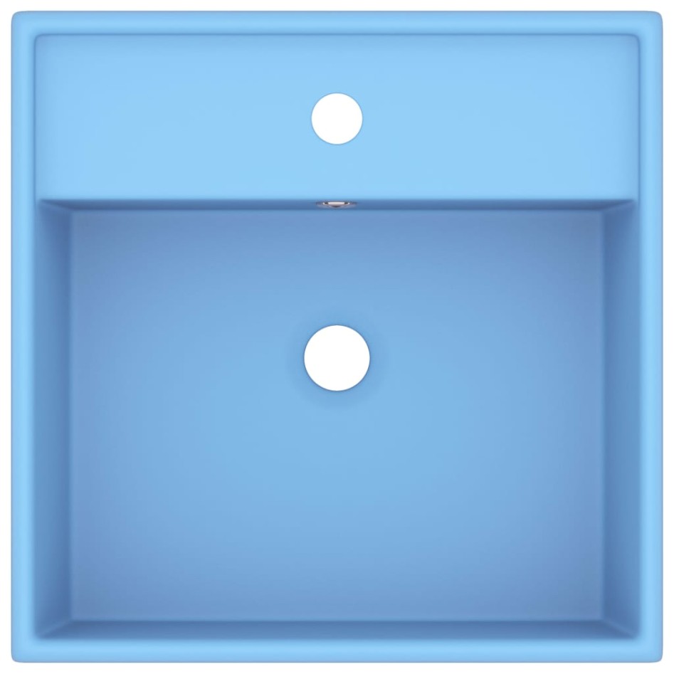 Lavabo cuadrado rebosadero cerámica azul claro mate 41x41