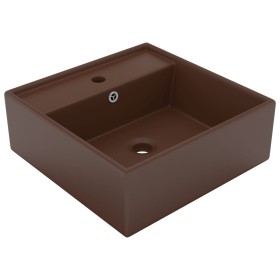 Lavabo cuadrado rebosadero cerámica marrón oscuro mate 41x41